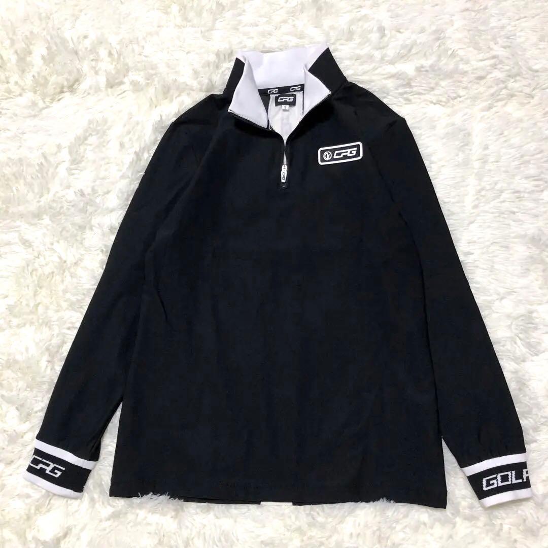 美品♪CPGゴルフ モックネック ハーフジップ ゴルフシャツ 黒