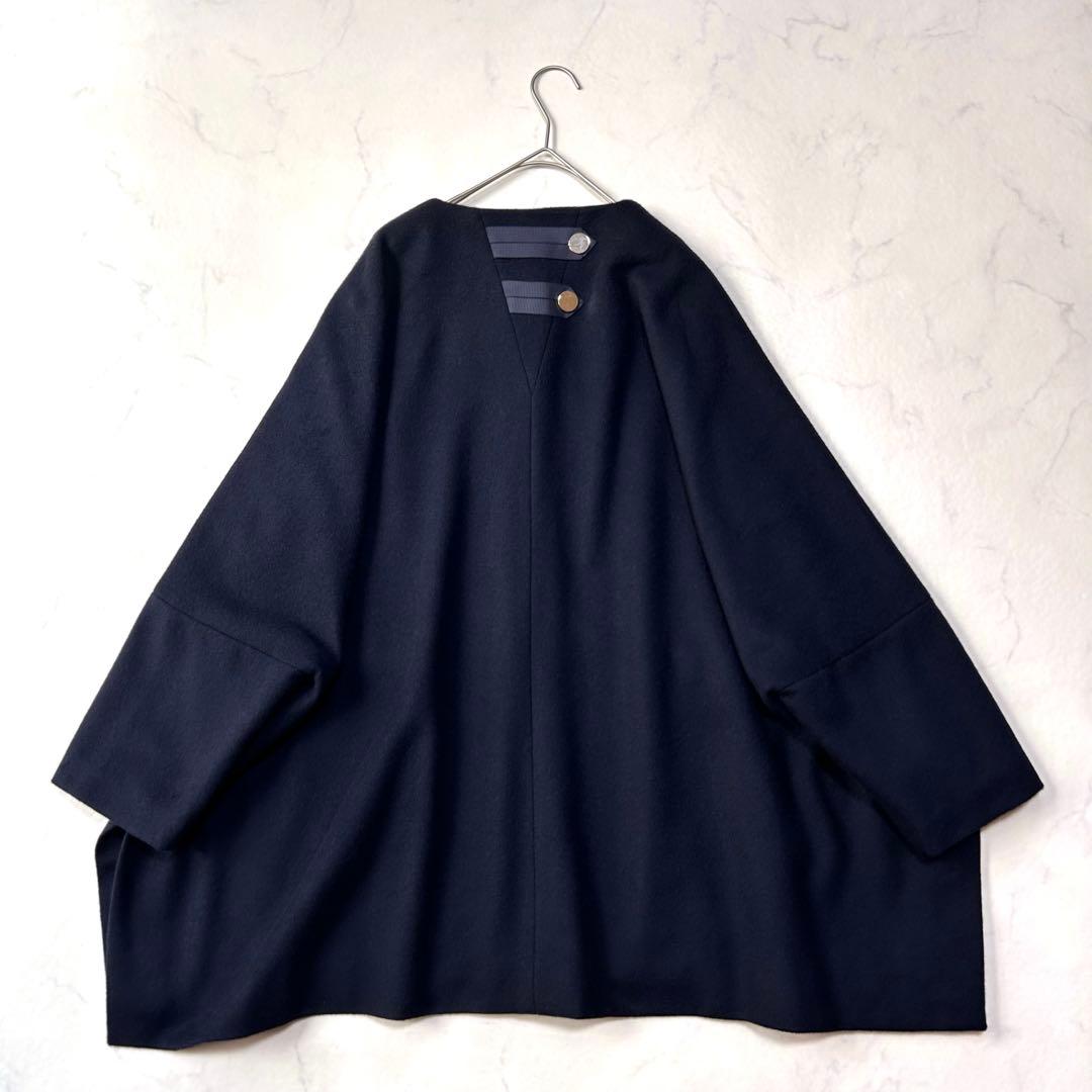 美品 cen. セン ウール ポンチョコート ネイビー ワイド 定価3.8千円