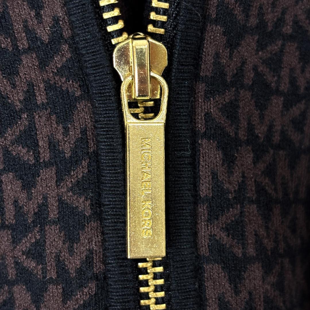 美品✨ マイケルコース MK柄 ポンチョ フード付きジップアップ 総ロゴ 茶