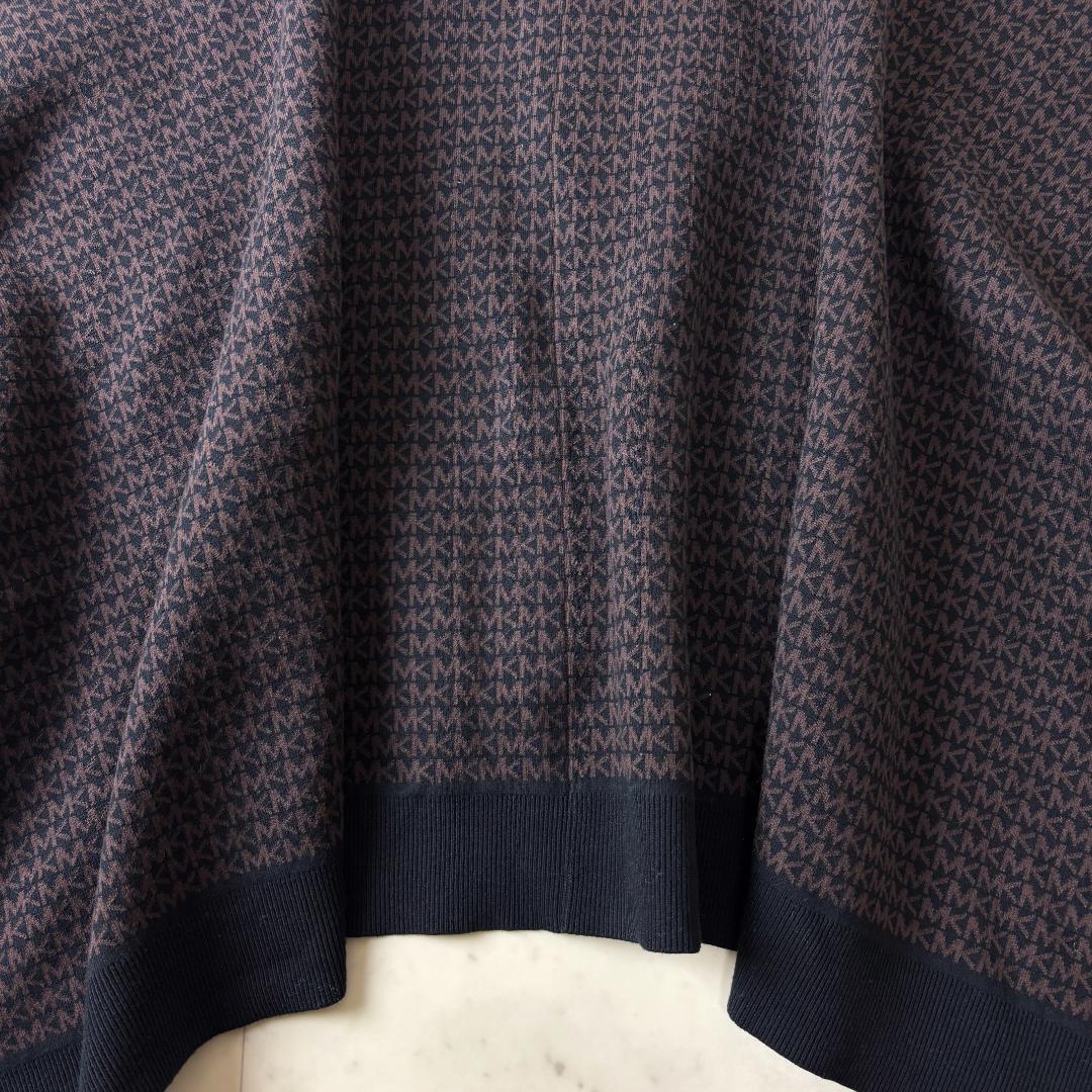 美品✨ マイケルコース MK柄 ポンチョ フード付きジップアップ 総ロゴ 茶