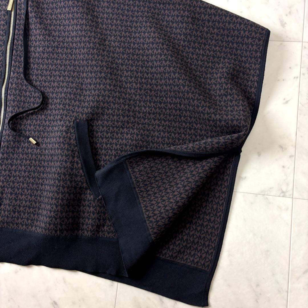 美品✨ マイケルコース MK柄 ポンチョ フード付きジップアップ 総ロゴ 茶