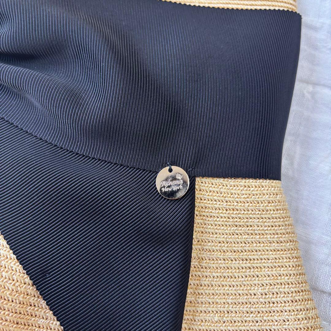 【美品】Athena New York 黒リボン付 ラフィア帽子