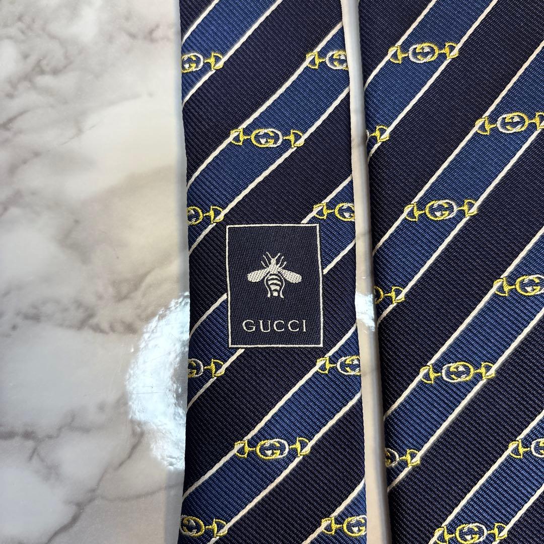 【極美品✨】GUCCI ネクタイ 現行タグ　ホースビット　GG ブルー　青　紺