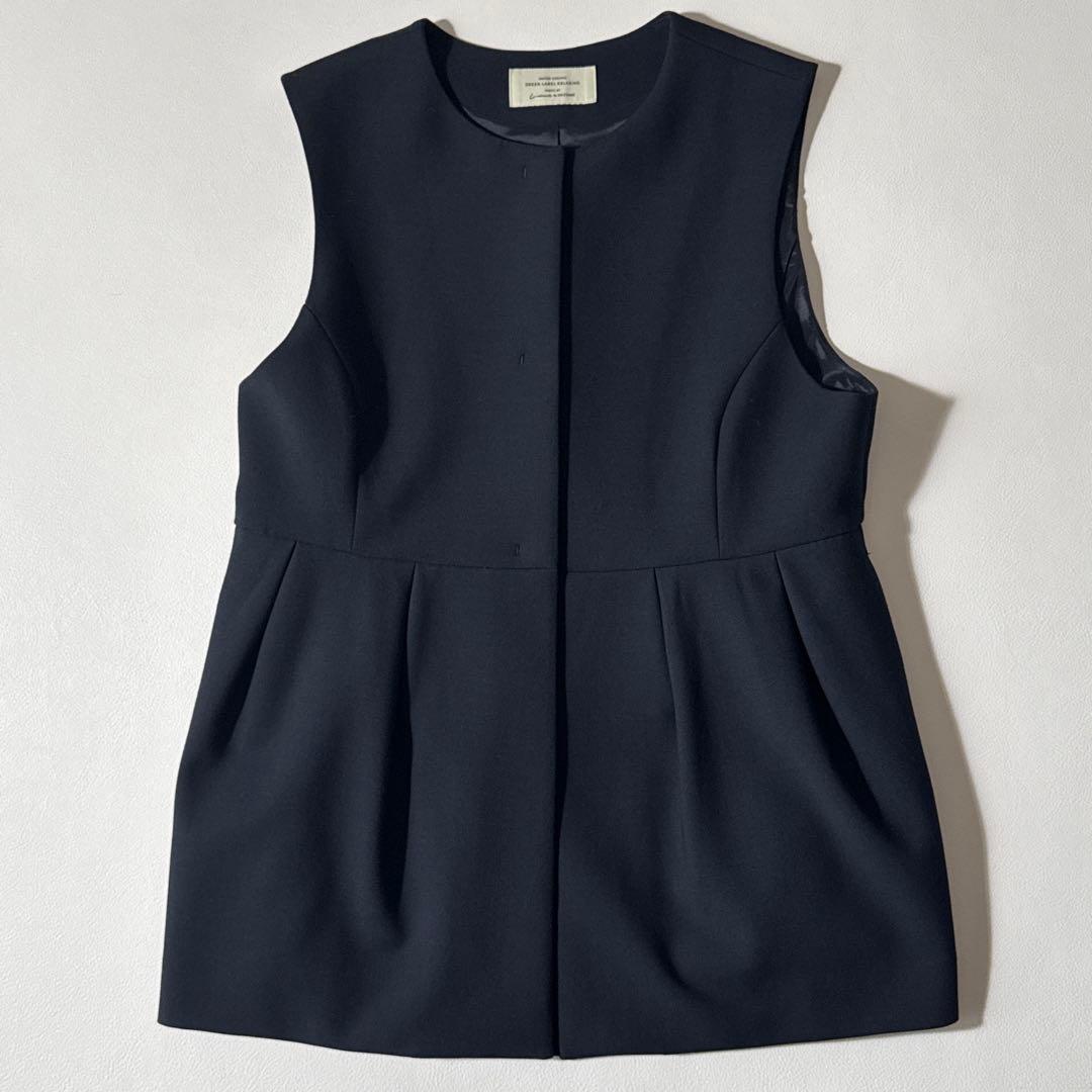 グリーンレーベルリラクシング ダブルクロス ペプラム ジレ ネイビー