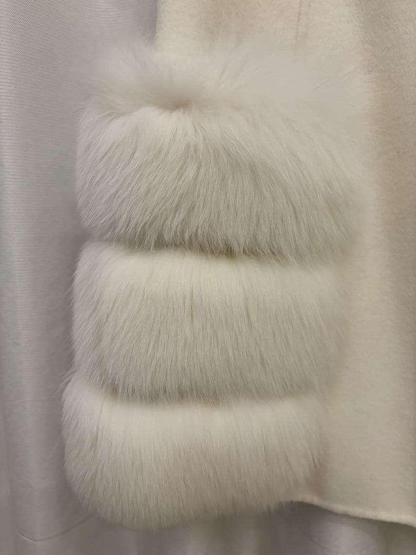 【美品】Salang/FOXファー/ウールケープコート/アイボリー