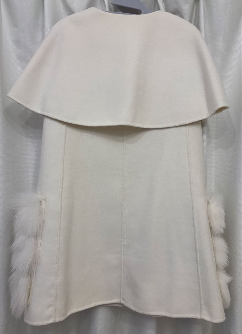 【美品】Salang/FOXファー/ウールケープコート/アイボリー
