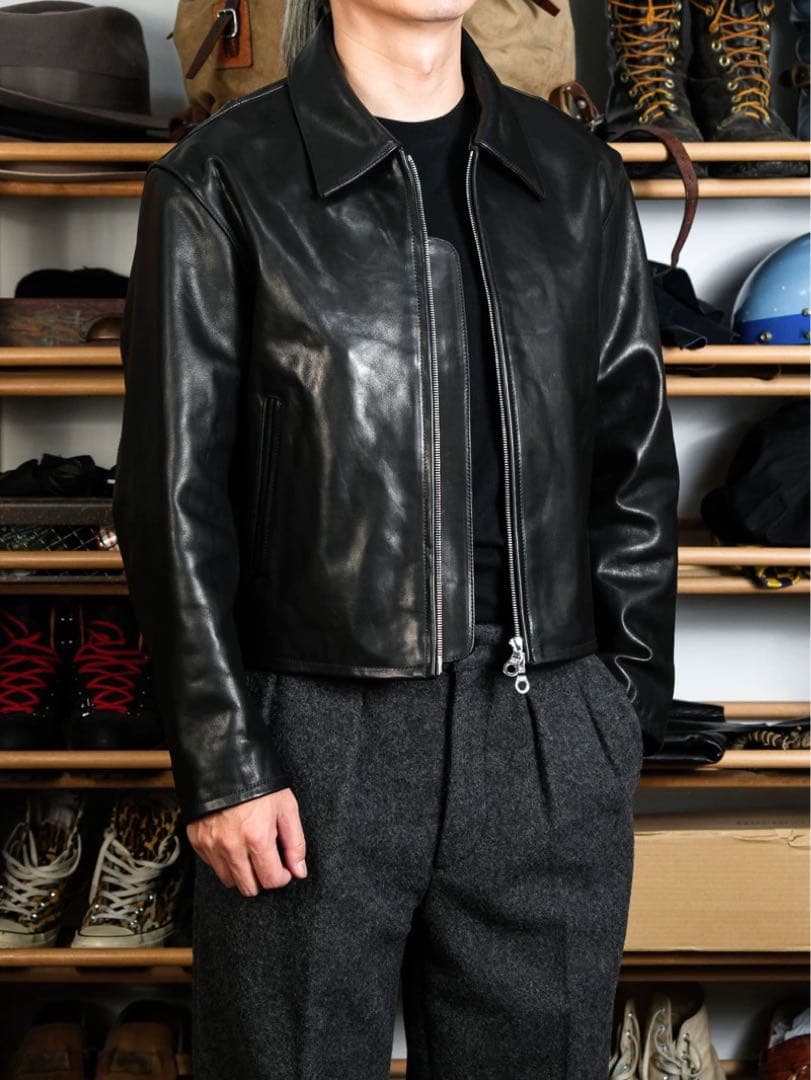 1.2mmオイルワックス牛革一枚革RIRIM6ダブルジップ 短丈ワイドシルエット