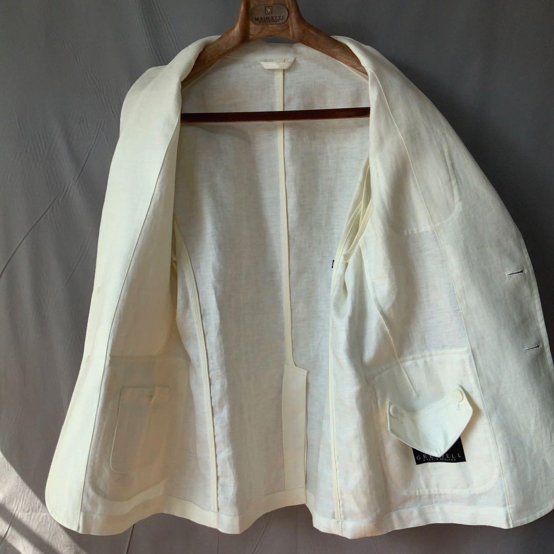 GRENFELLグレンフェル リネンジャケット 38 オフホワイト英国製 黒タグ