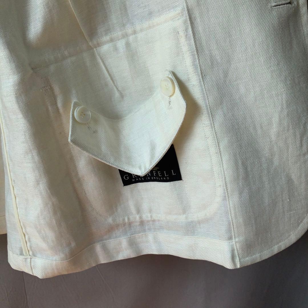 GRENFELLグレンフェル リネンジャケット 38 オフホワイト英国製 黒タグ