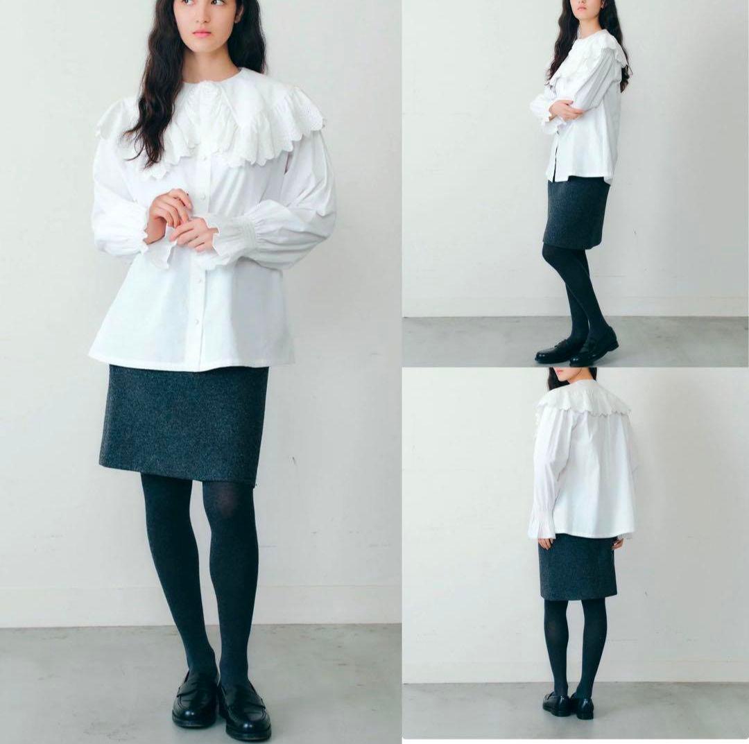 SHINZONE シンゾーン LACE COLLAR BLOUSE WHITE