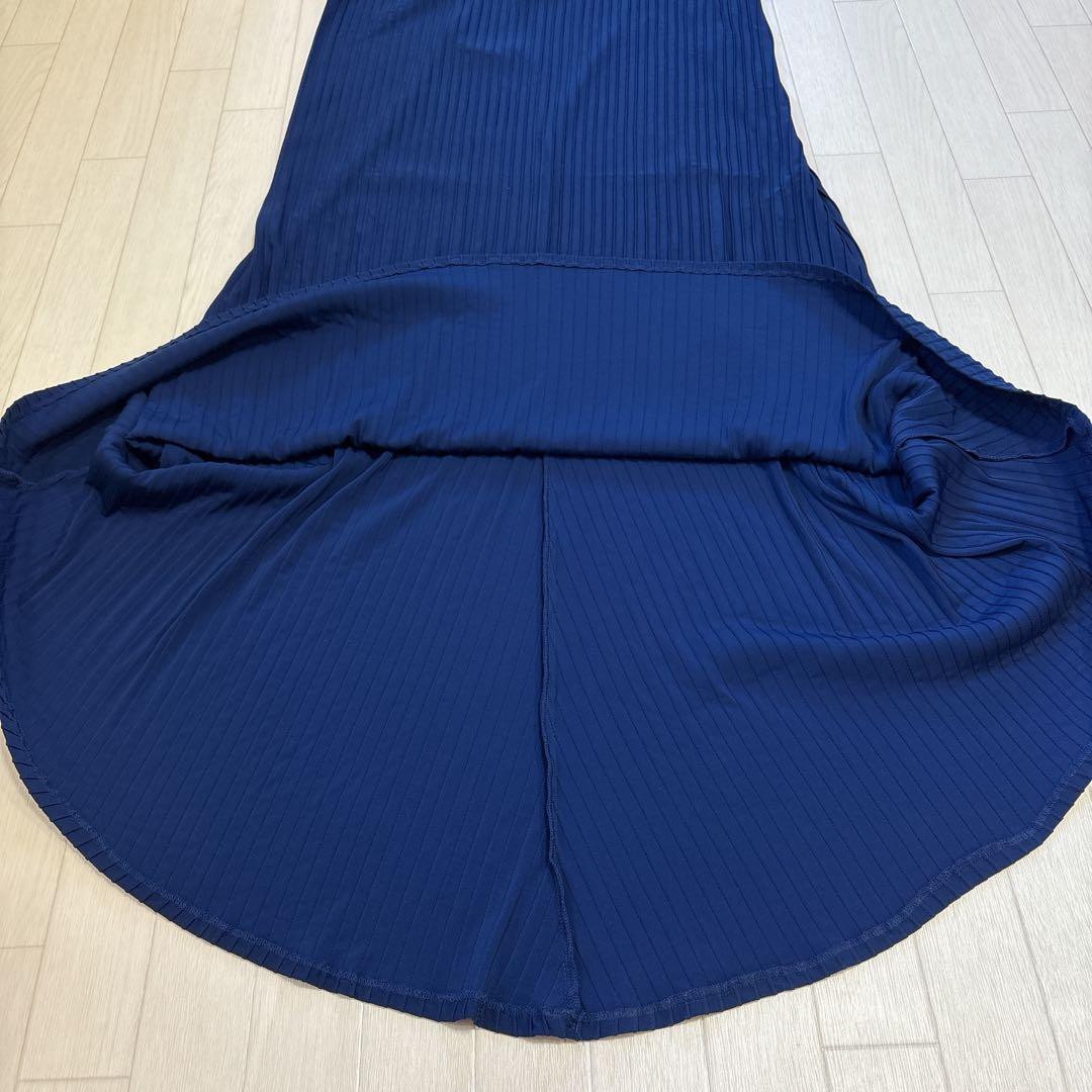 タグ付き タダシショージ オープンバック ピンタック ロングドレス M ネイビー