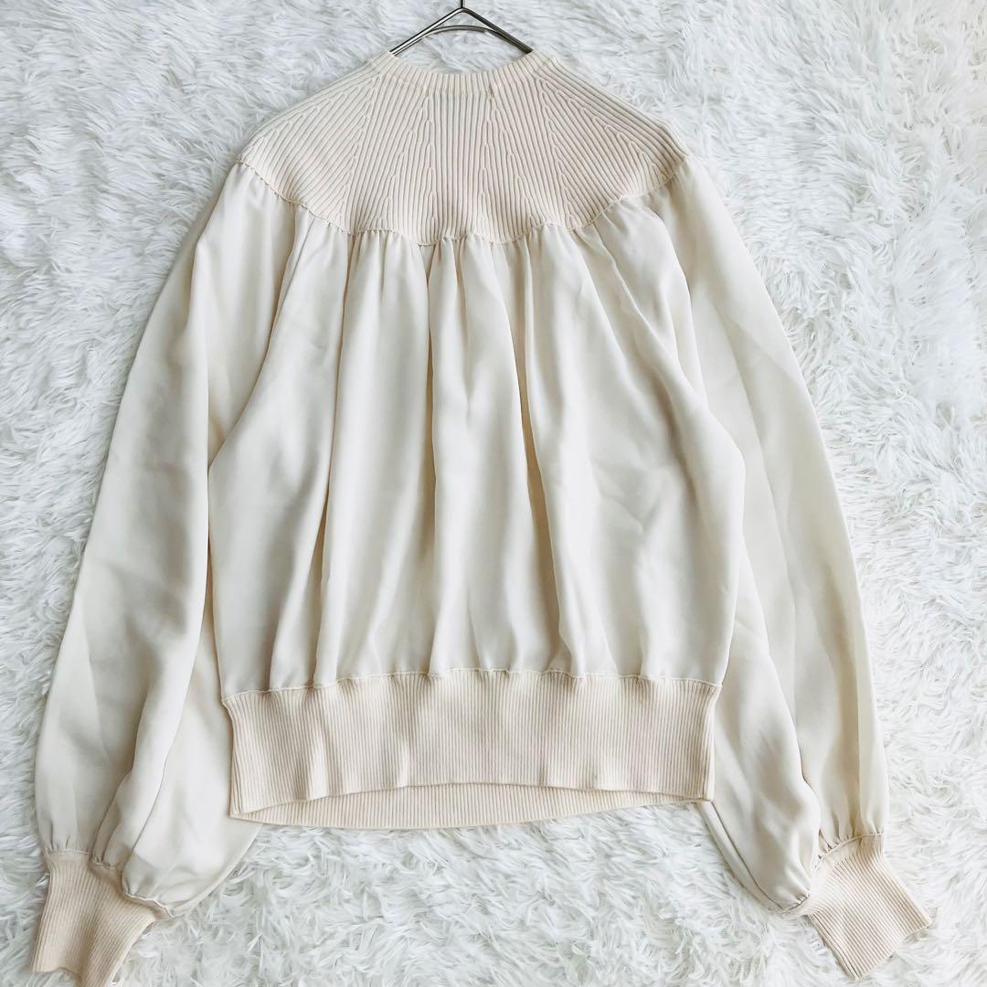 ANAYI ウールクルーネックドッキングプルオーバー　オフホワイト　38