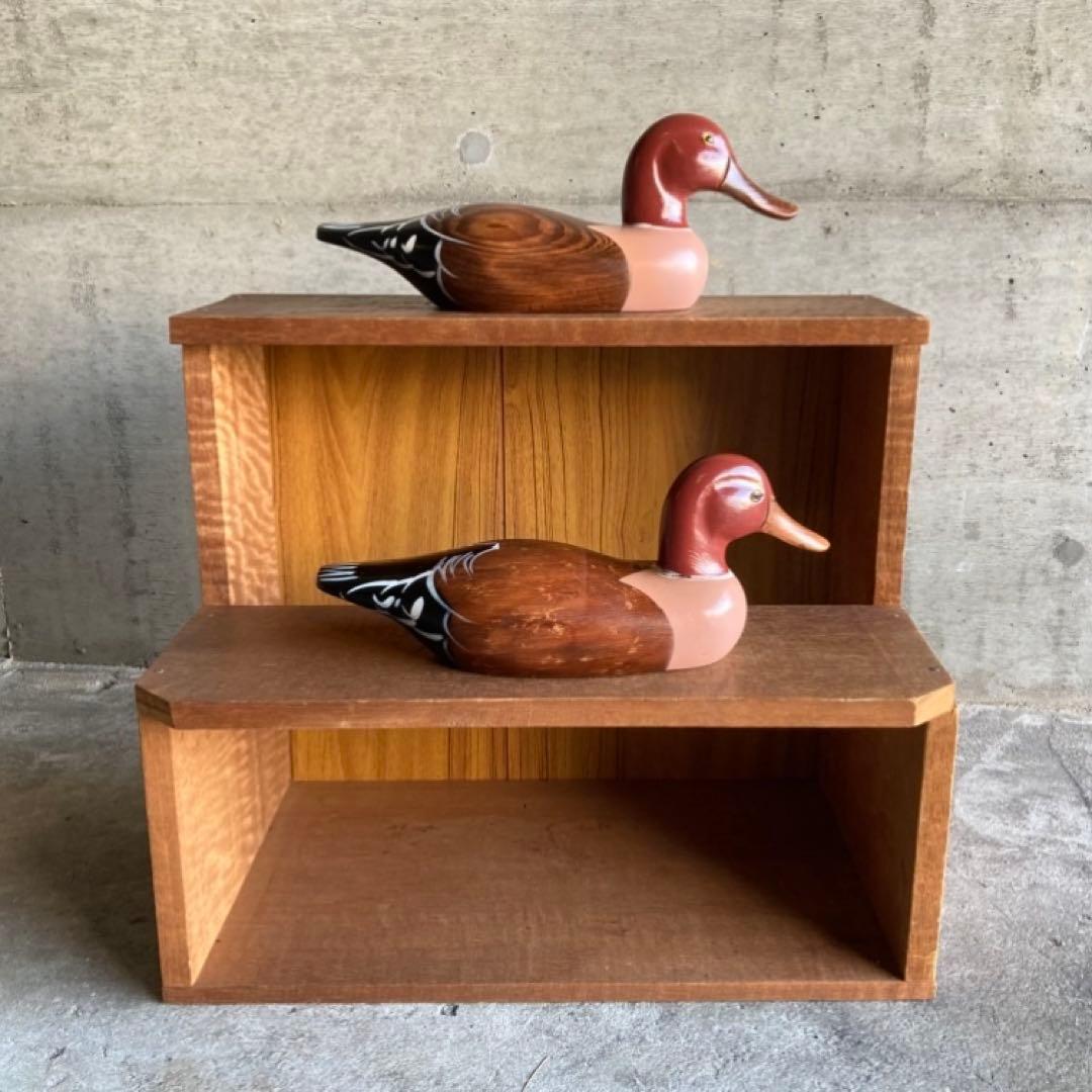 鴨 鳥 置物 オブジェ デコイ 大型 木製 ウッド 2点 レトロ ヴィンテージ