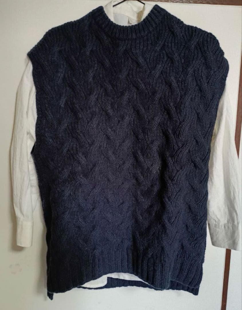 値下げ　Drawer ドロワー　ニットベスト 　ジレ　ケーブル編み　カシミア混