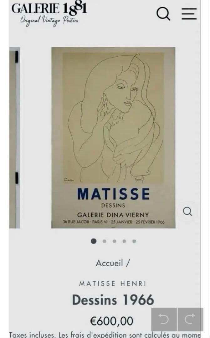 Matisse マティス　DESSINS GALERIE DINA VIERNY