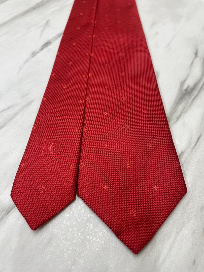 【極美品】LOUIS VUITTON ネクタイ モノグラム レッド ジャガード