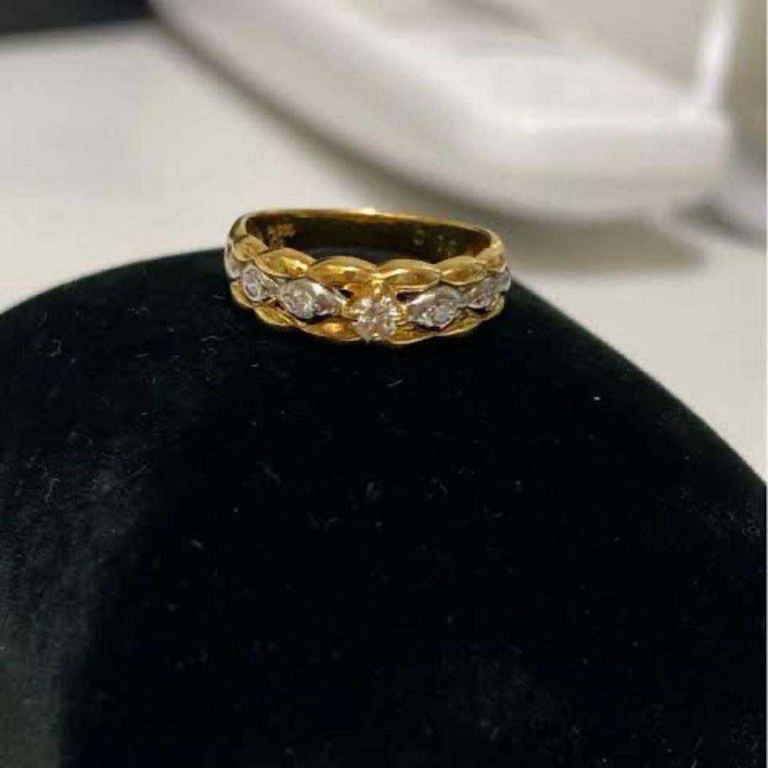 18k Pt900 ピンキーリング　4号程度　0.15ctダイヤモンド