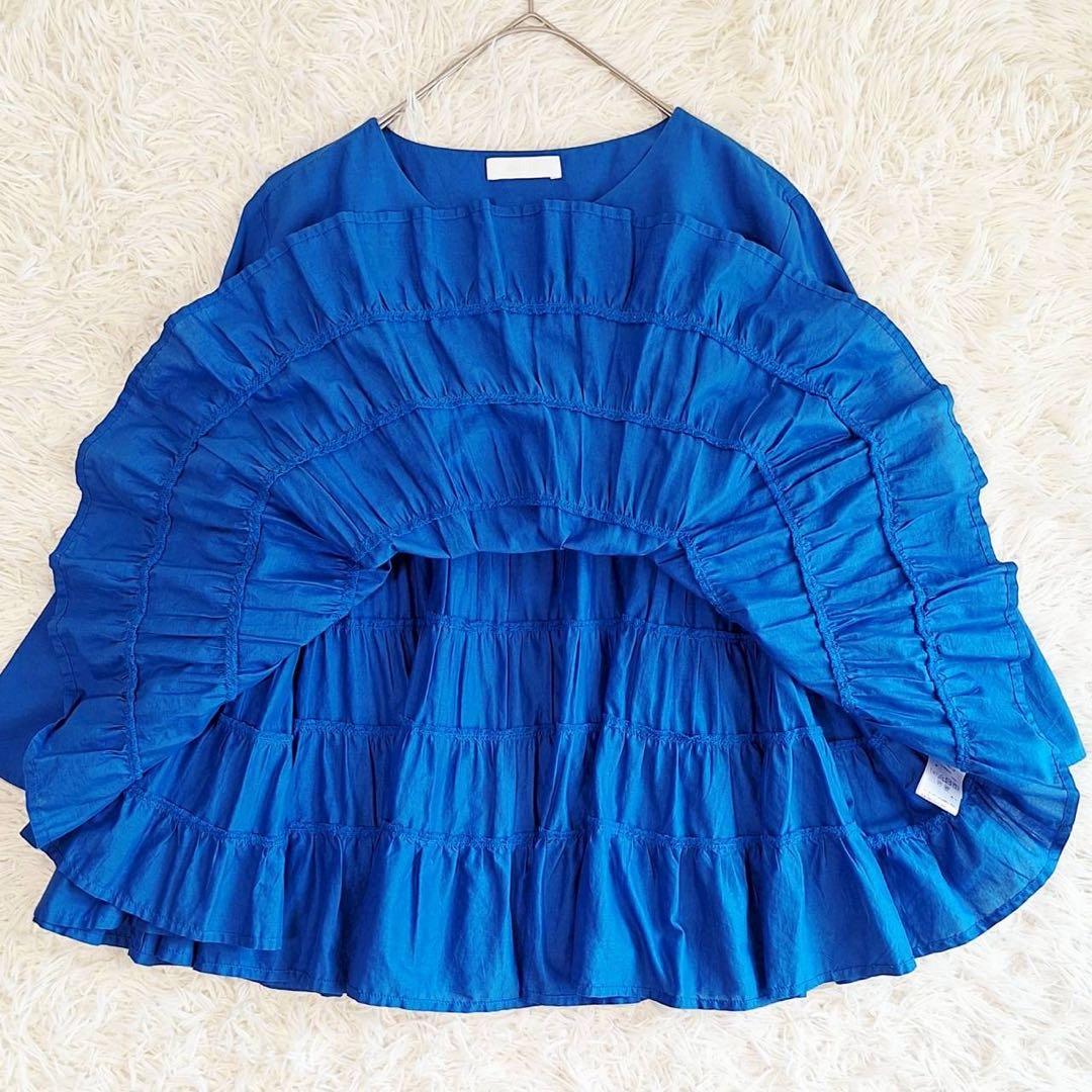 A1977【美品】MERLETTE マーレット ティアードブラウス 青 S