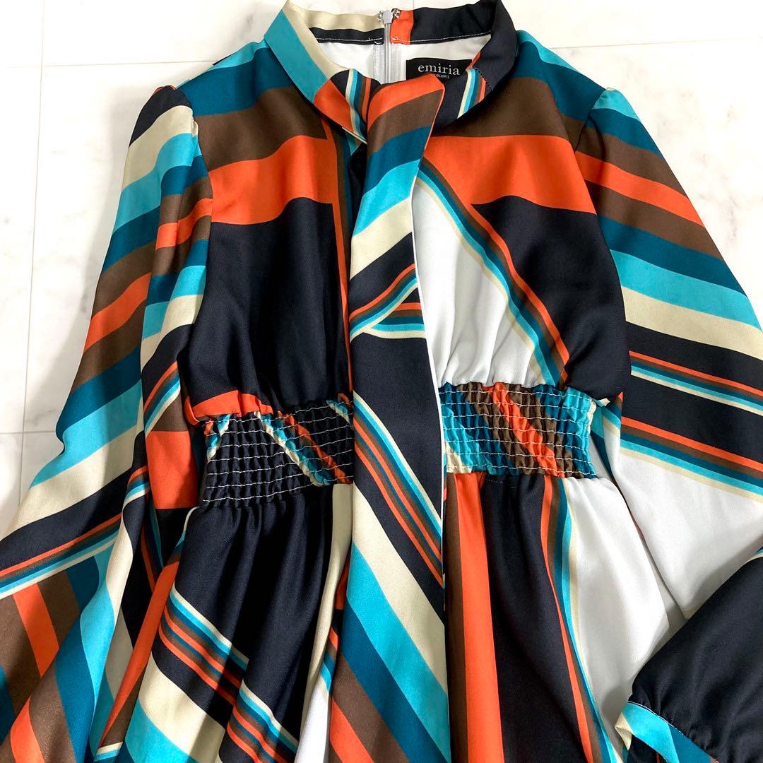 美品 エミリアウィズ スカーフラインワンピース マルチカラー ロング