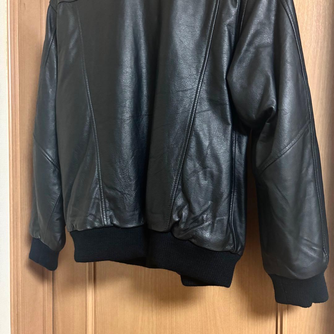 レザージャケット ライダースジャケット シングル リブ ブラック 黒 本革 牛革