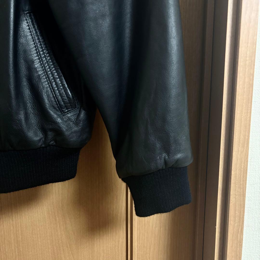 レザージャケット ライダースジャケット シングル リブ ブラック 黒 本革 牛革