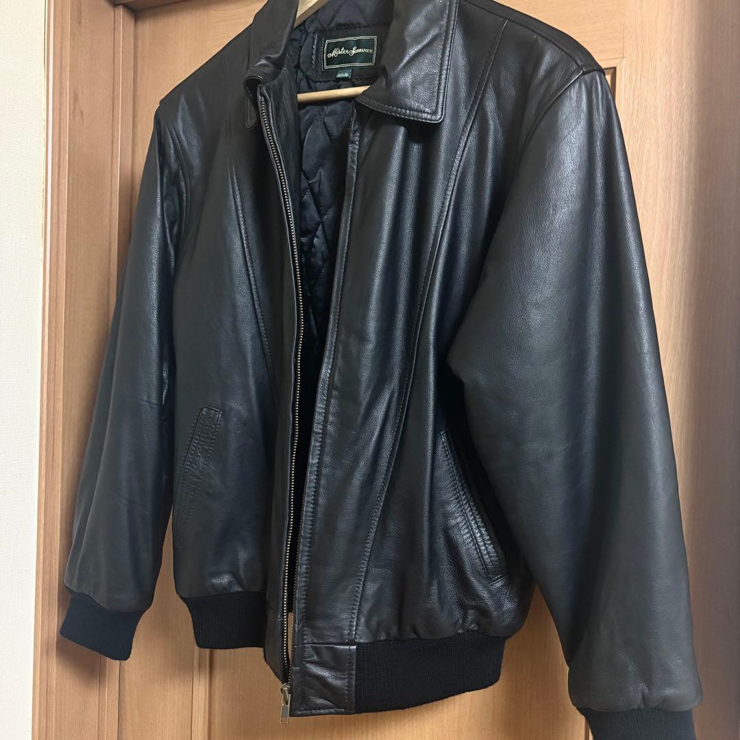 レザージャケット ライダースジャケット シングル リブ ブラック 黒 本革 牛革