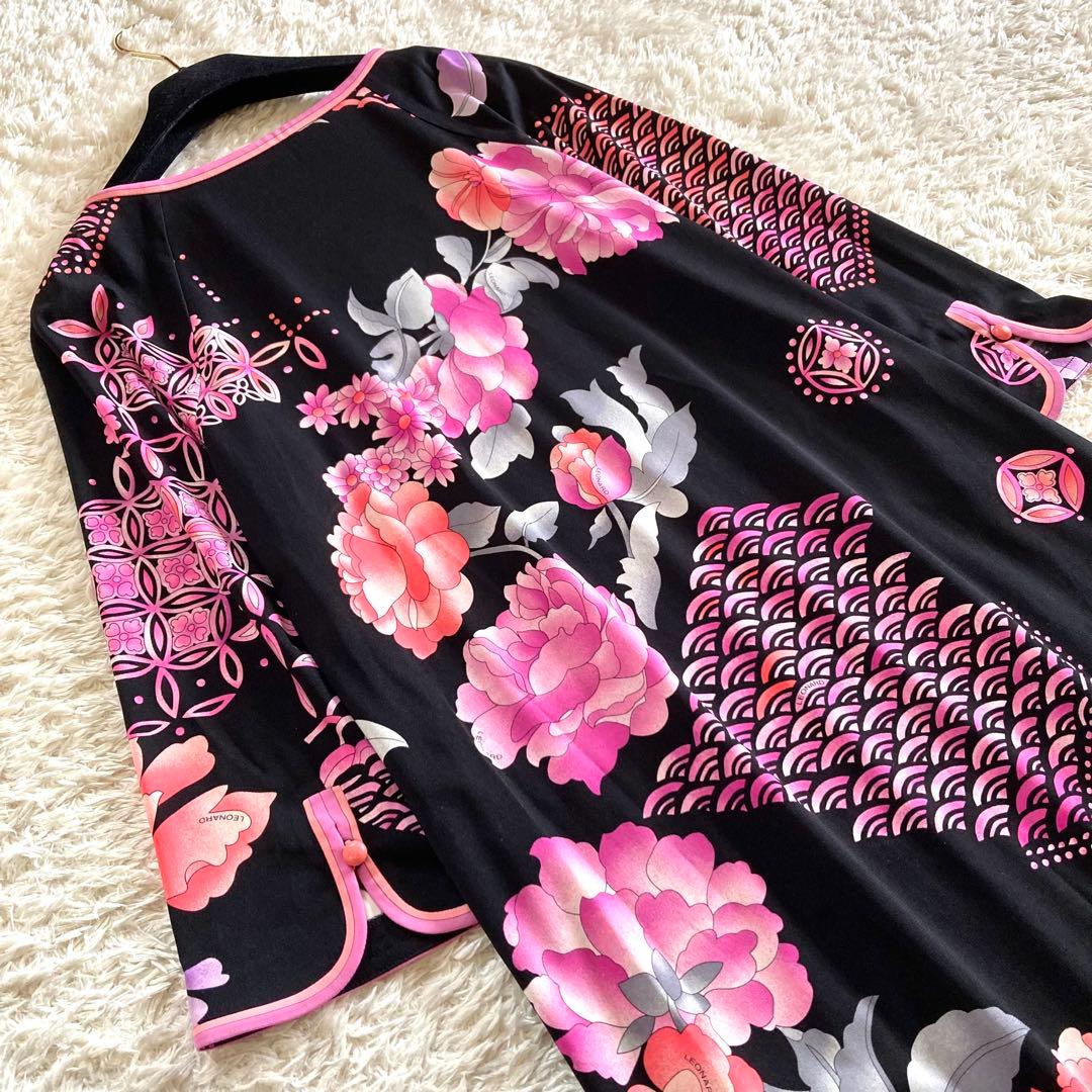 【極美品 近年】レオナール カンカン ボタニカル フラワートリム ワンピース