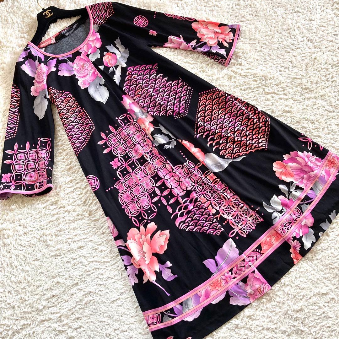 【極美品 近年】レオナール カンカン ボタニカル フラワートリム ワンピース