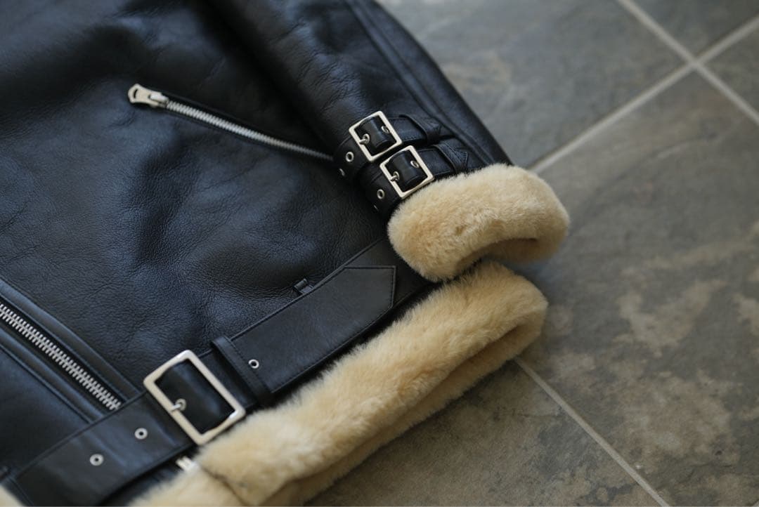 試着程度 CRIMIE ムートン レザー ダブル ライダースジャケット 黒