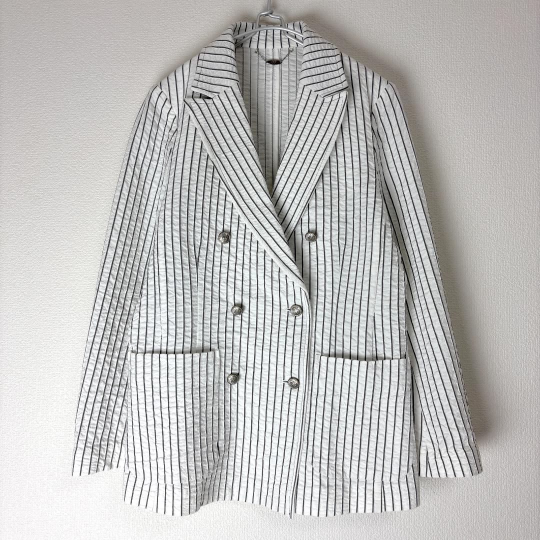 マスターバニー L ダブルブレスト ジャケット ストライプ シルバー釦 シワ加工