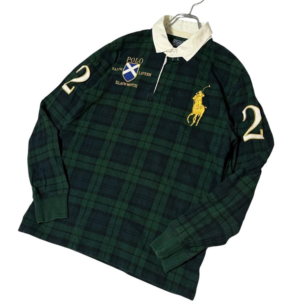 POLO ポロ ラルフローレン ボーダー ラガーシャツ 刺繍 ブラックウォッチ