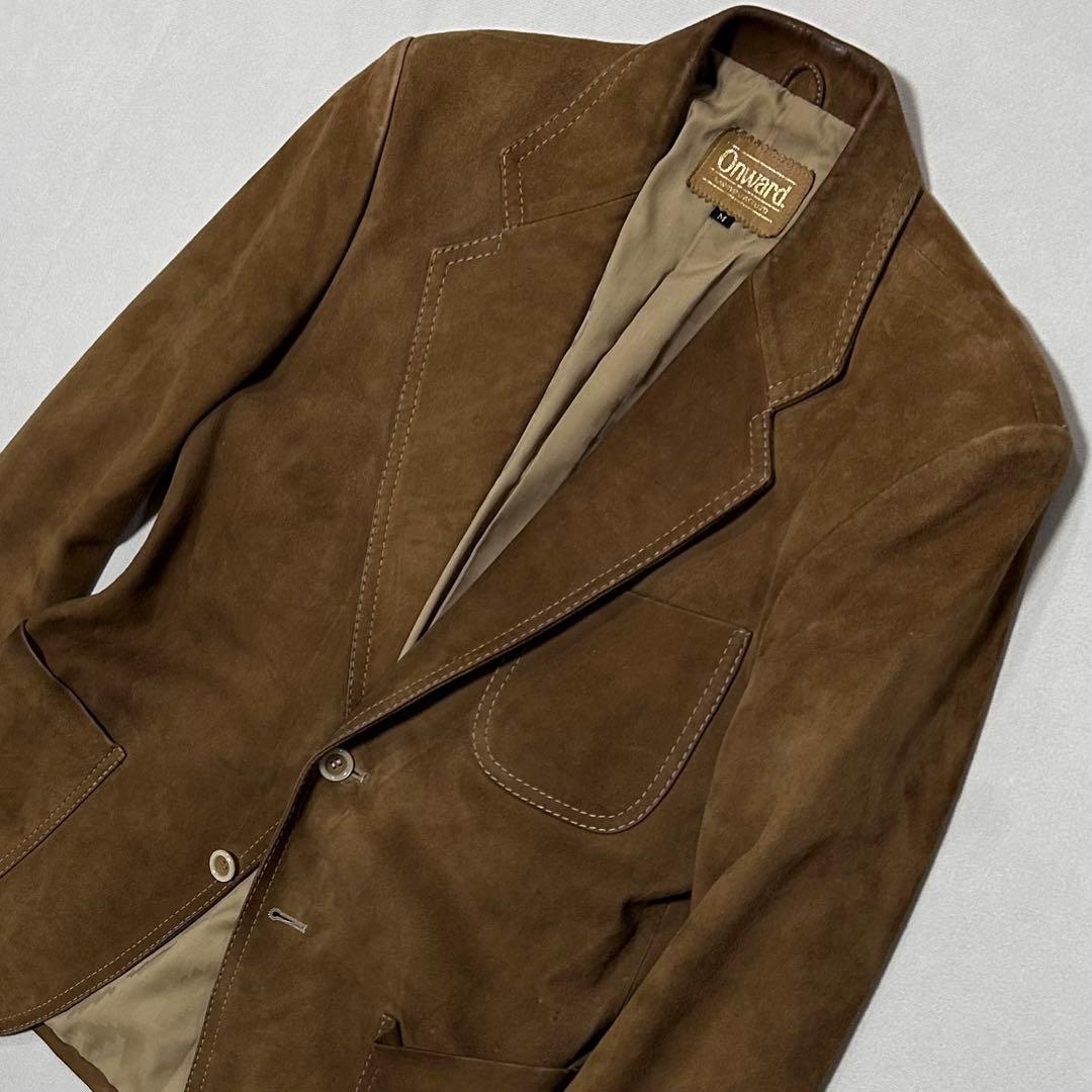 80s 樫山製 ラムスエード 羊革 レザー テーラードジャケット フェード