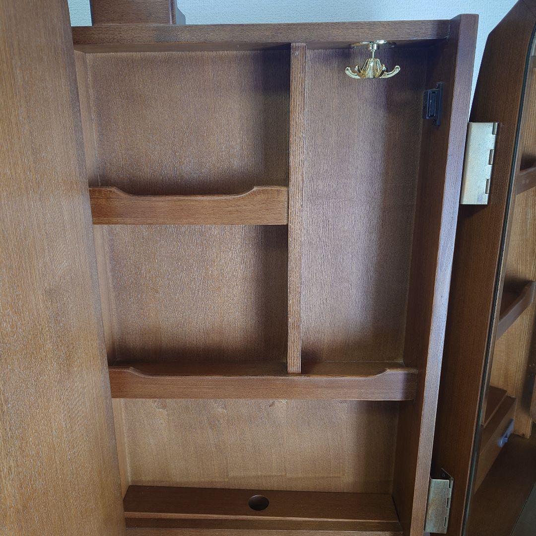 大塚家具　コーネル　天然ナラ材　3面鏡　ドレッサー　ブラウン　椅子別