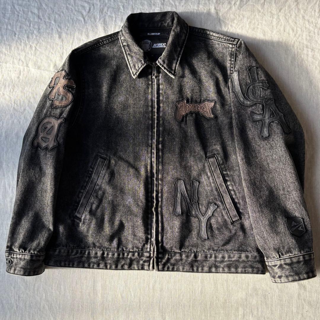 ジャケット・アウター AVIREX LEATHER PATCH DENIM JACKET BLACK