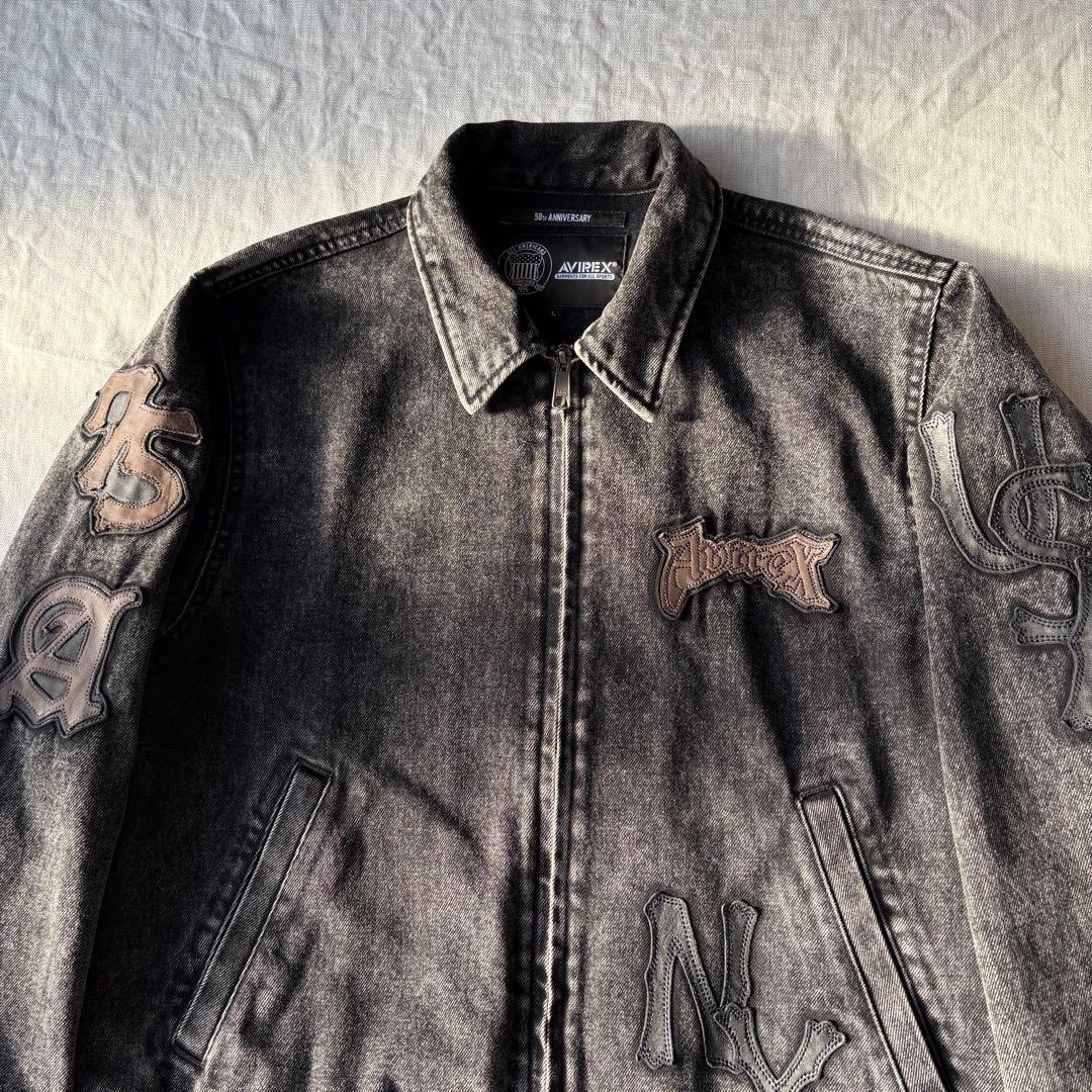 ジャケット・アウター AVIREX LEATHER PATCH DENIM JACKET BLACK