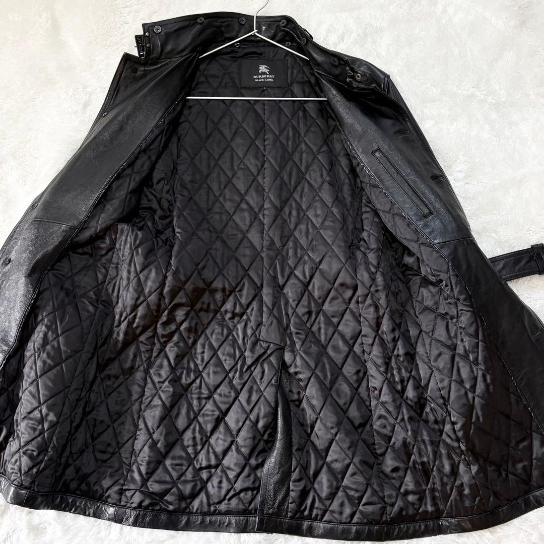 【美品】バーバリーブラックレーベル ラムレザー コート ベルト キルティング L