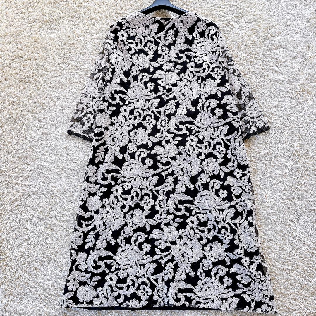 クリ済✨美品✨レリアン 花柄ワンピース 大きいサイズ17+ 刺繍 レース 白×黒