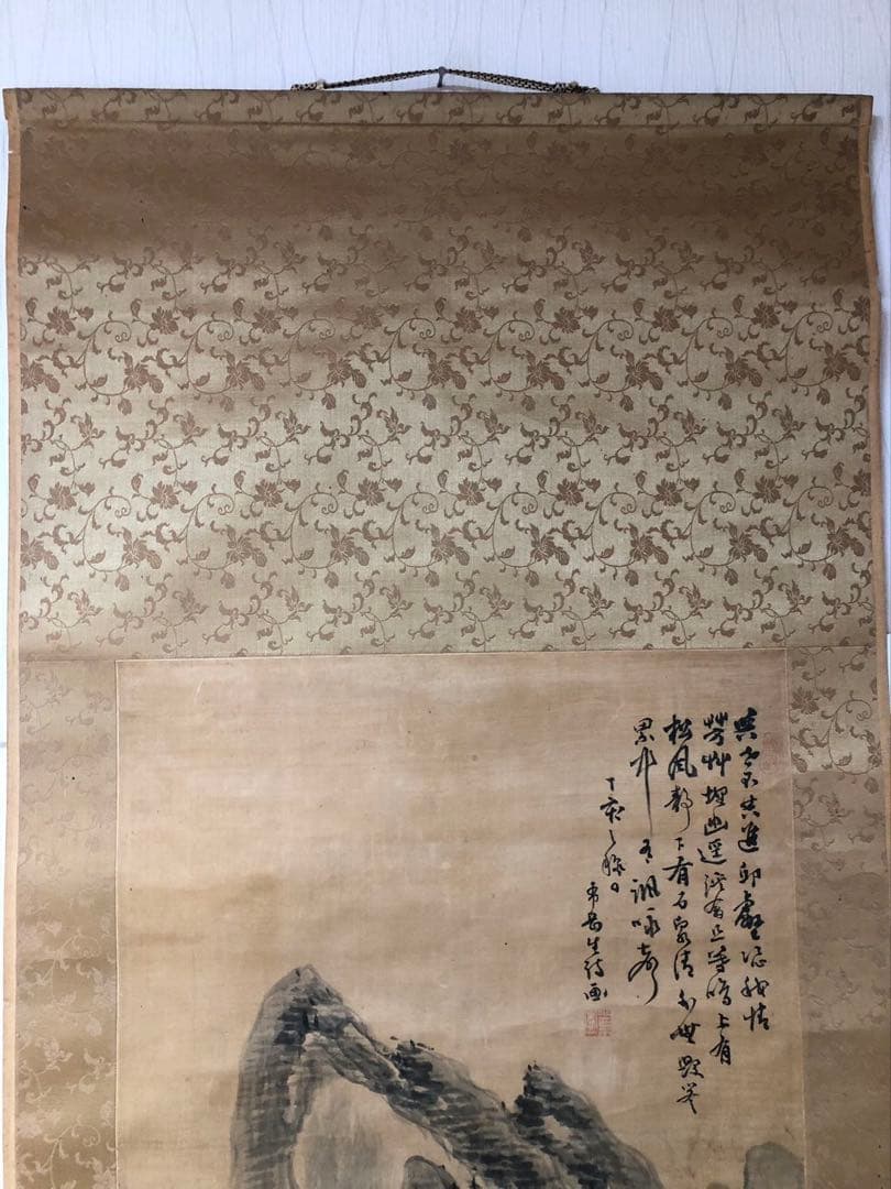 掛軸 ／絖本　／小栗憲一［山水人物図］肉筆 山水画！53