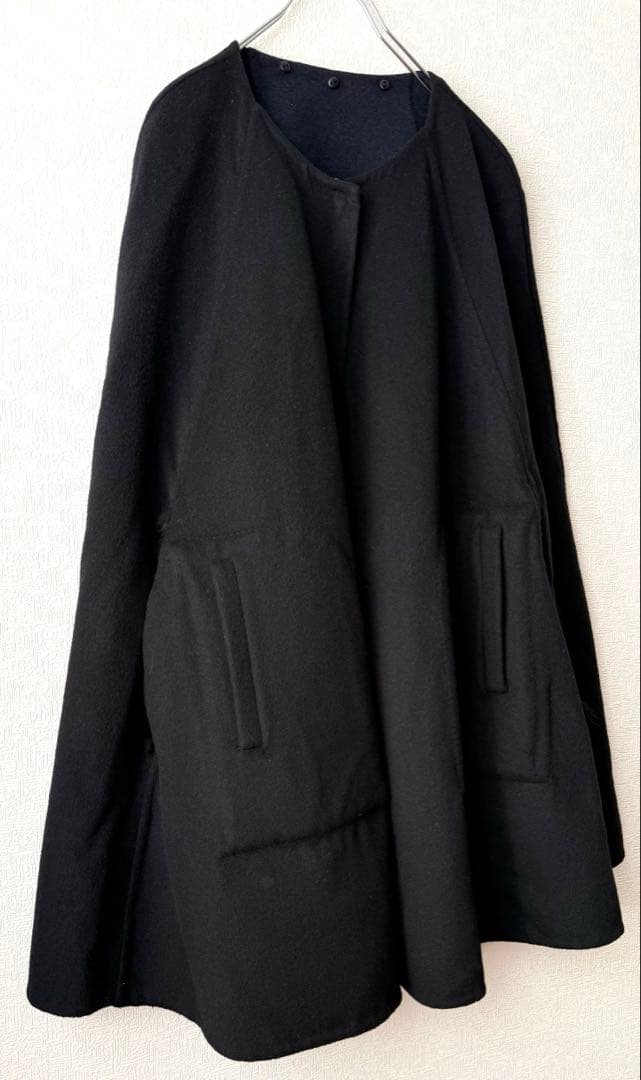 【grace class】フォックスファー付きウールポンチョ リバーシブル36黒