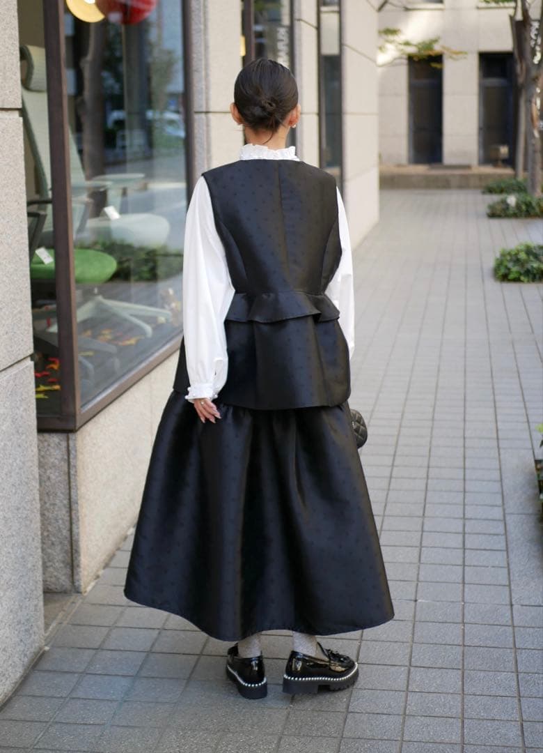 ドットジャガードペプラムベスト　ブラック