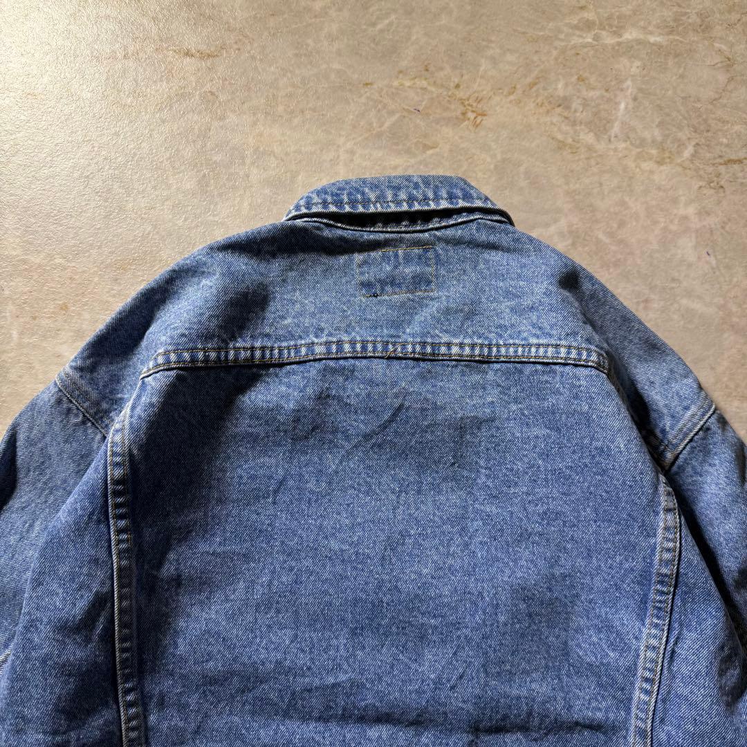 90s LEEデニムトラッカージャケット企業ロゴ古着ライトブルー超短丈ワイドL