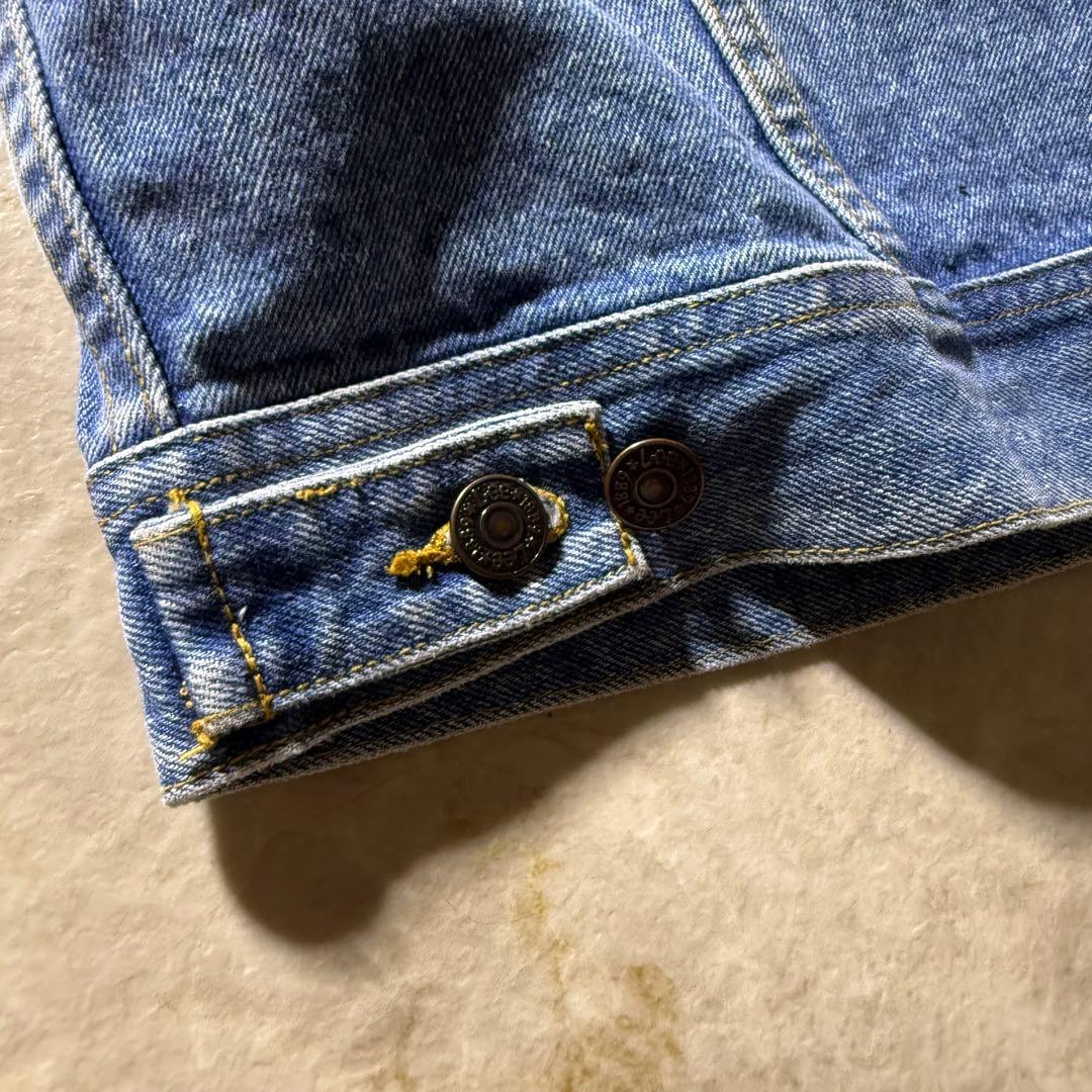 90s LEEデニムトラッカージャケット企業ロゴ古着ライトブルー超短丈ワイドL