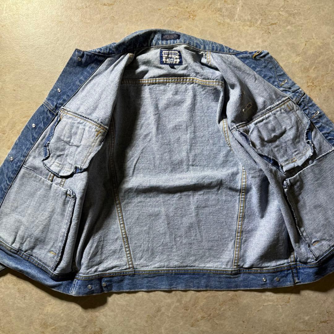 90s LEEデニムトラッカージャケット企業ロゴ古着ライトブルー超短丈ワイドL