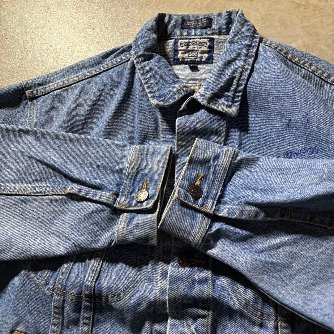 90s LEEデニムトラッカージャケット企業ロゴ古着ライトブルー超短丈ワイドL