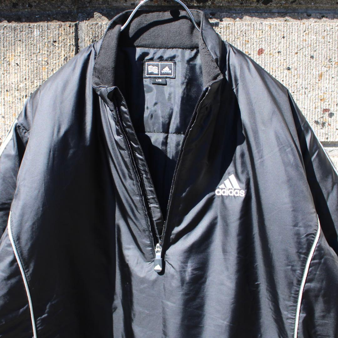定番人気00s アディダス ロゴ刺繍3ライン 古着 中綿入り半袖 プルジャケット