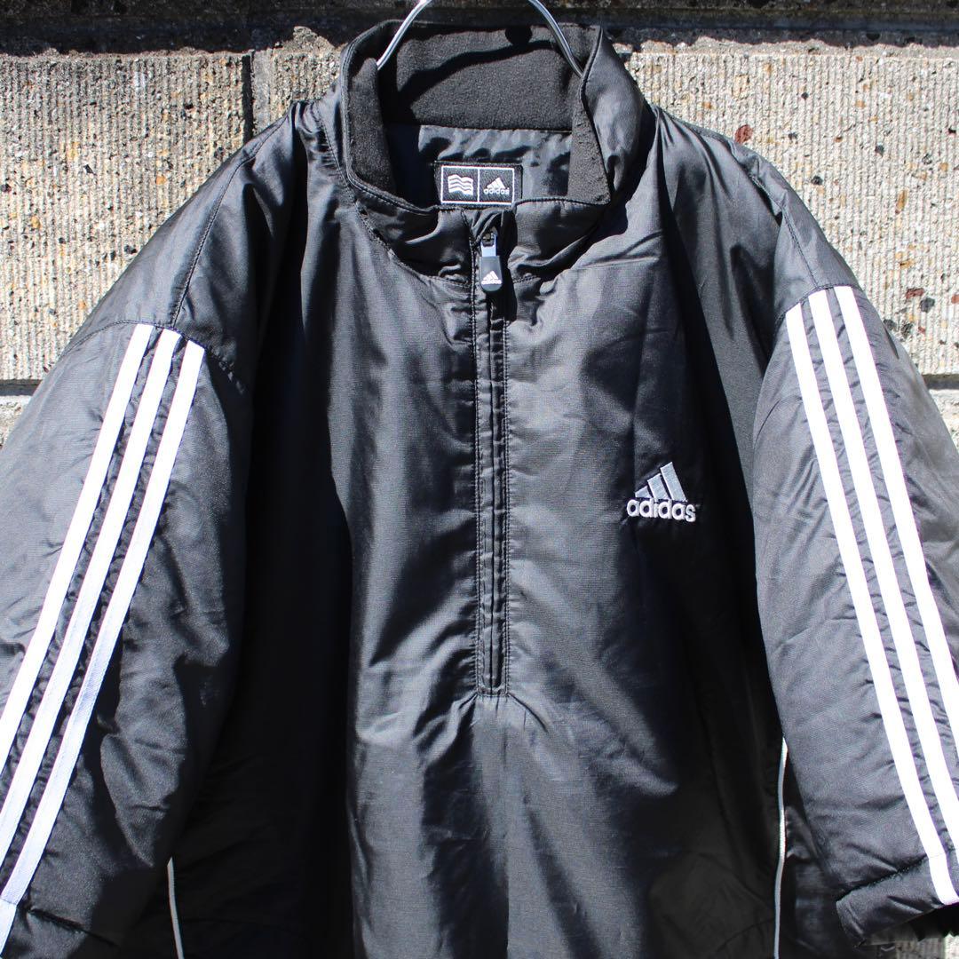 定番人気00s アディダス ロゴ刺繍3ライン 古着 中綿入り半袖 プルジャケット