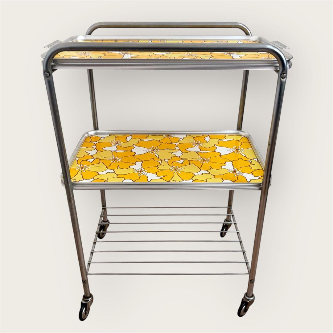 昭和レトロ 花柄 キッチンワゴン 3段 取外しトレイ付き 70年代 レトロポップ