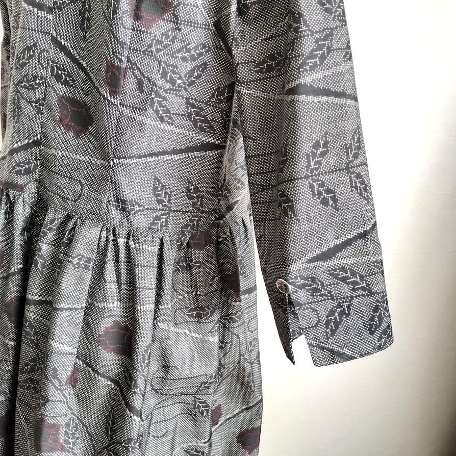 ★着物リメイク 大島紬　正絹　★衿付七分袖　ロングワンピース　一点物