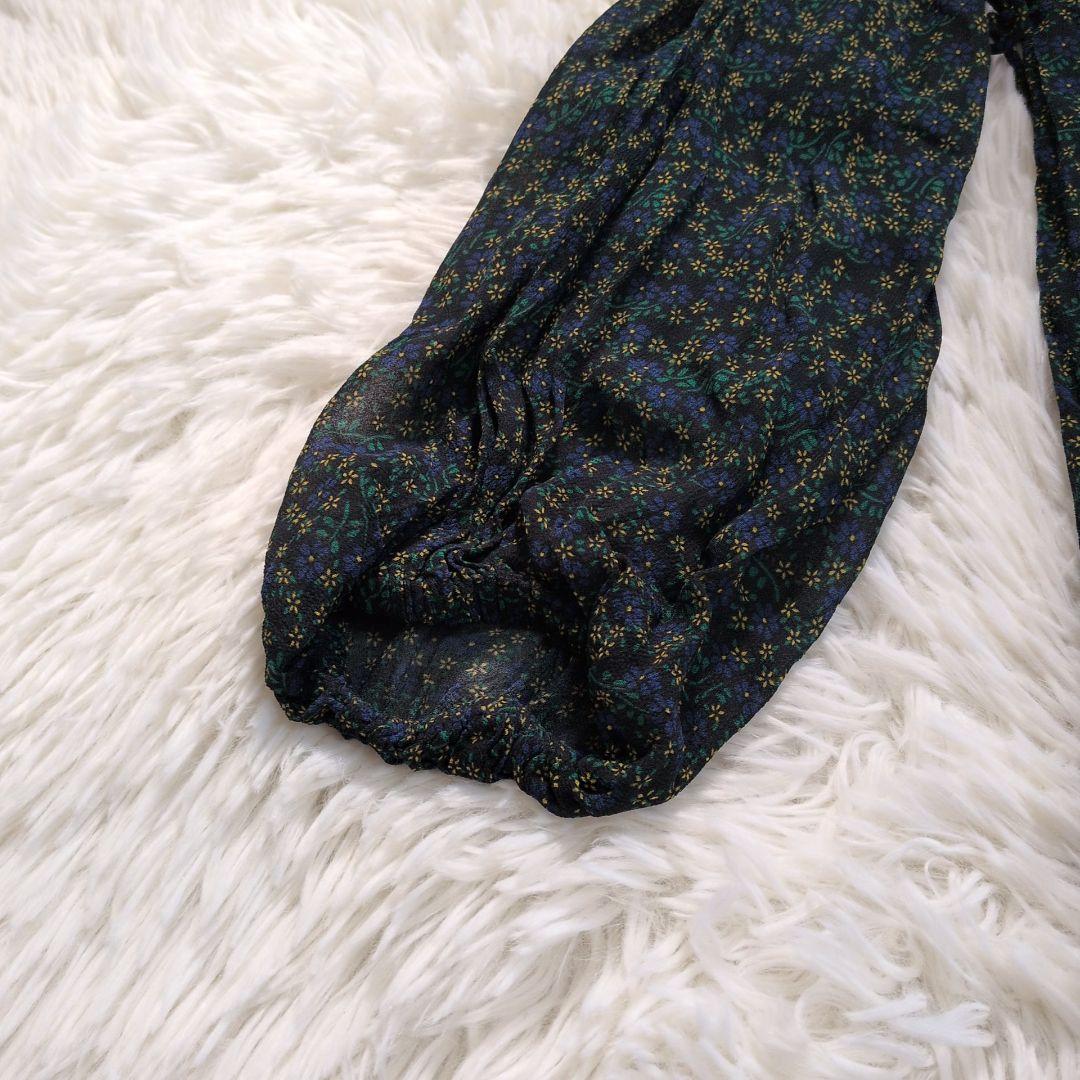 【ヌキテパ】小花柄　ワンピース　ドレス　フレア　ロング　長袖　フロントボタン