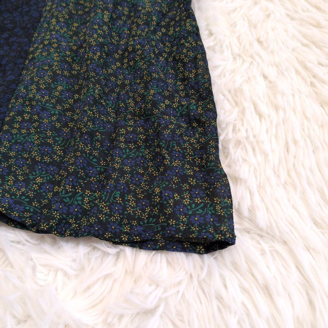 【ヌキテパ】小花柄　ワンピース　ドレス　フレア　ロング　長袖　フロントボタン